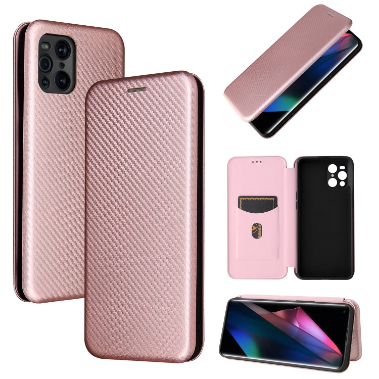 Carbon Fiber Texture Magnetic Horizontal Flip TPU + PC + PU Leather Case with Card Slot, For Oppo Find X3 / X3 Pro