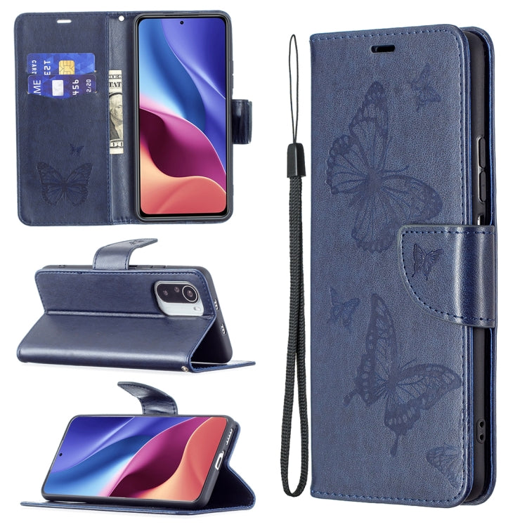 Two Butterflies Embossing Pattern Horizontal Flip Leather Case with Holder & Card Slot & Wallet & Lanyard, For Xiaomi Mi 11i / Poco F3 / Redmi K40