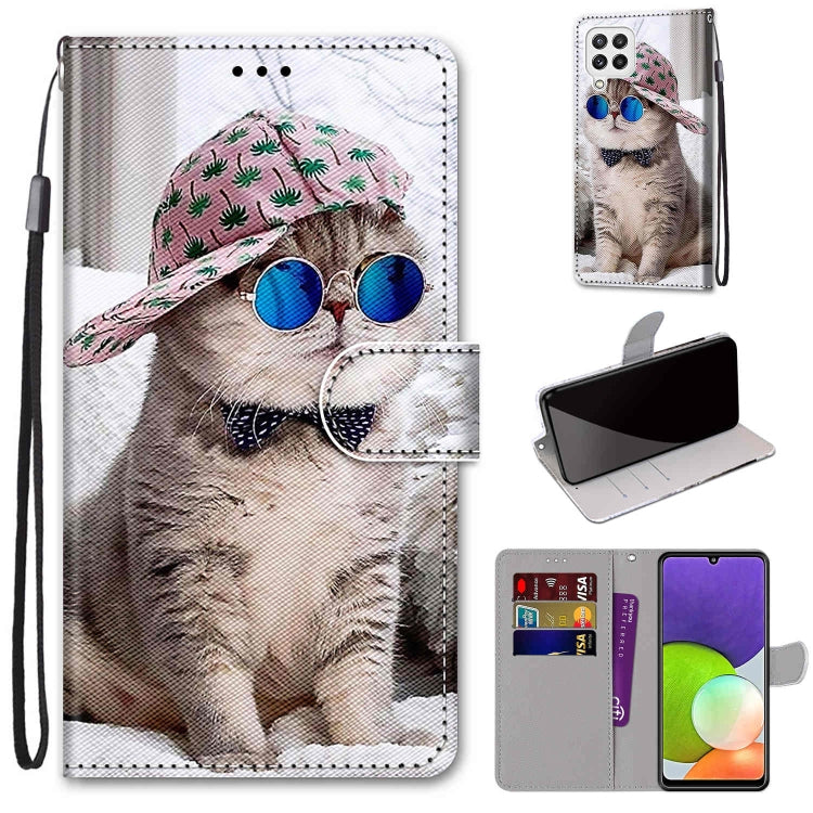 Coloured Drawing Cross Texture Horizontal Flip PU Leather Case with Holder & Card Slots & Wallet & Lanyard, For Samsung Galaxy A22 4G