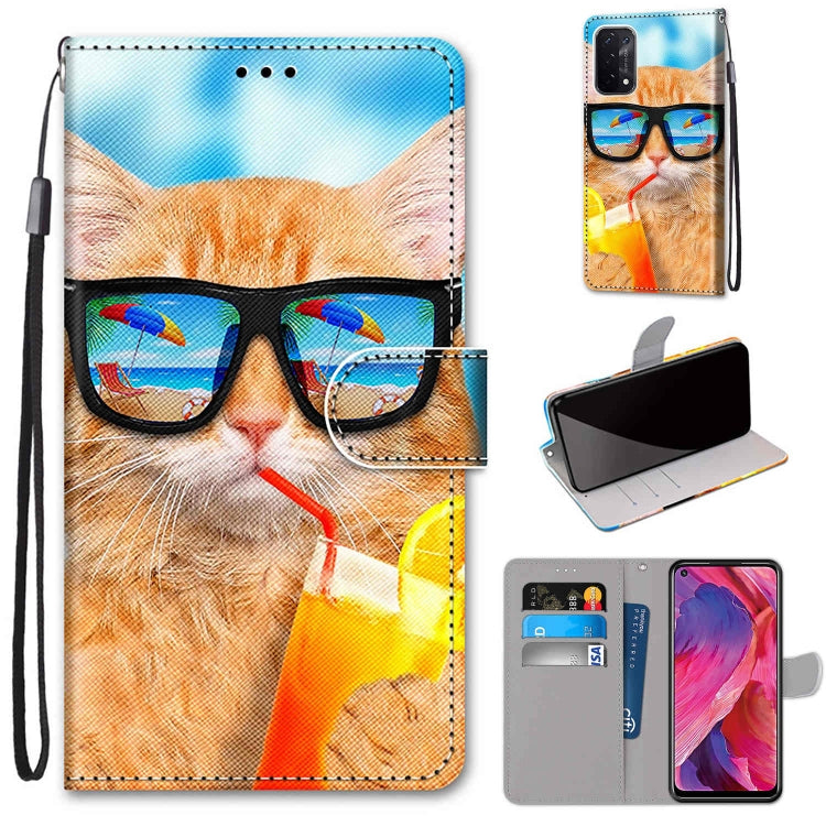 Coloured Drawing Cross Texture Horizontal Flip PU Leather Case with Holder & Card Slots & Wallet & Lanyard, For OPPO A54 5G / A74 5G / A93 5G / A93s 5G
