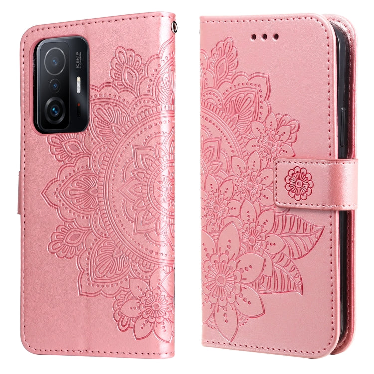 7-petal Flowers Embossing Horizontal Flip Leather Phone Case with Holder & Card Slots, For Xiaomi 11T / 11T Pro