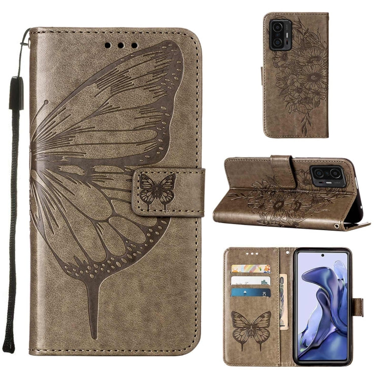 Embossed Butterfly Leather Phone Case with Holder & Card Slot & Wallet & Lanyard, For Samsung Galaxy S22+ 5G, For Samsung Galaxy S22 Ultra 5G, For Xiaomi Mi 11T 5G / 11T Pro 5G
