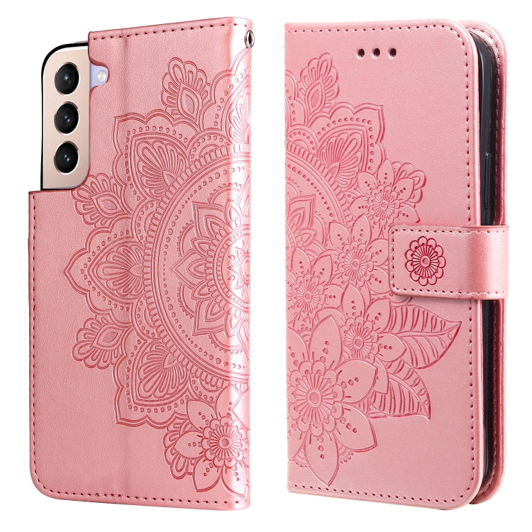 7-petal Flowers Embossed Flip Leather Phone Case with Holder & Card Slots, For OPPO Reno6 4G, For Samsung Galaxy M52 5G, For Samsung Galaxy S22 5G, For Samsung Galaxy S22+ 5G