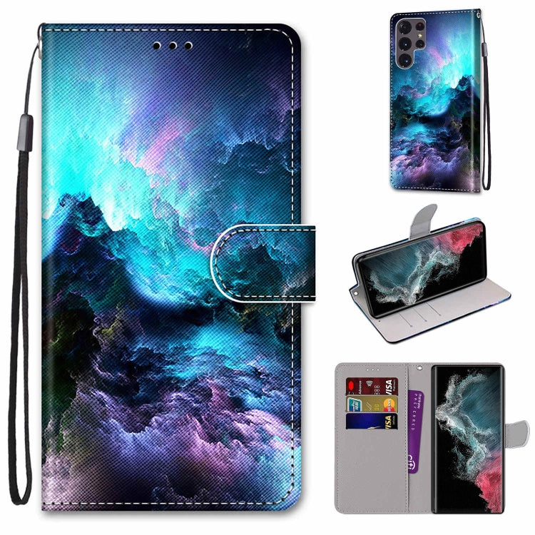 Coloured Drawing Cross Texture Horizontal Flip Leather Phone Case with Holder & Card Slots & Wallet & Lanyard, For Samsung Galaxy S22 Ultra 5G