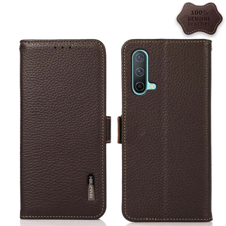 KHAZNEH Side-Magnetic Litchi Genuine Leather RFID Phone Case, For OnePlus Nord CE 5G