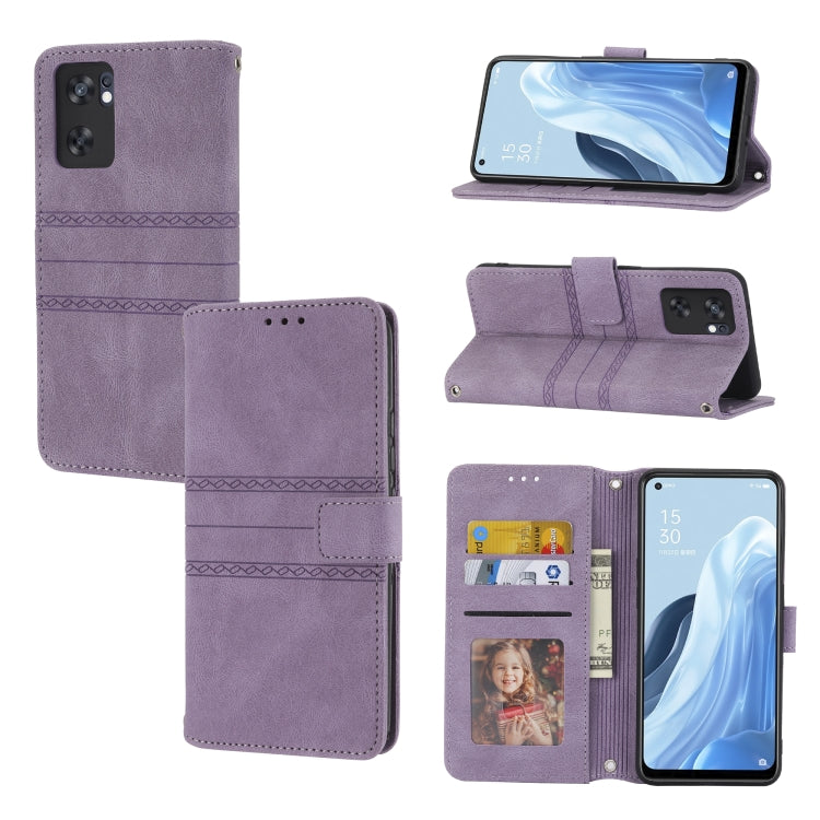 Embossed Striped Magnetic Buckle Horizontal Flip Phone Leather Case, For Fujitsu Arrows F-52B, For OPPO A96 5G, For OPPO Reno7 5G, For OPPO Reno7 SE 5G