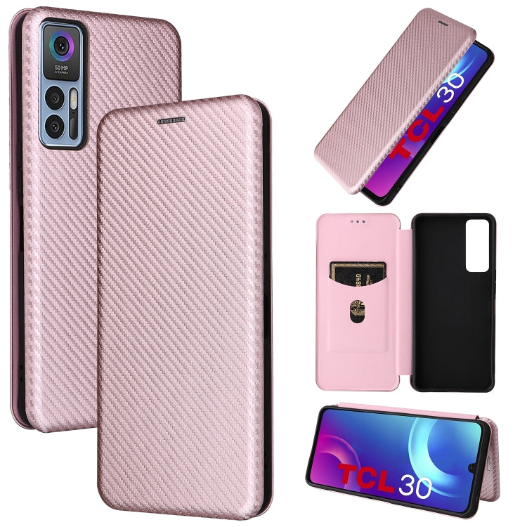 Carbon Fiber Texture Magnetic Horizontal Flip Leather Phone Case, For TCL 30 5G / 30+