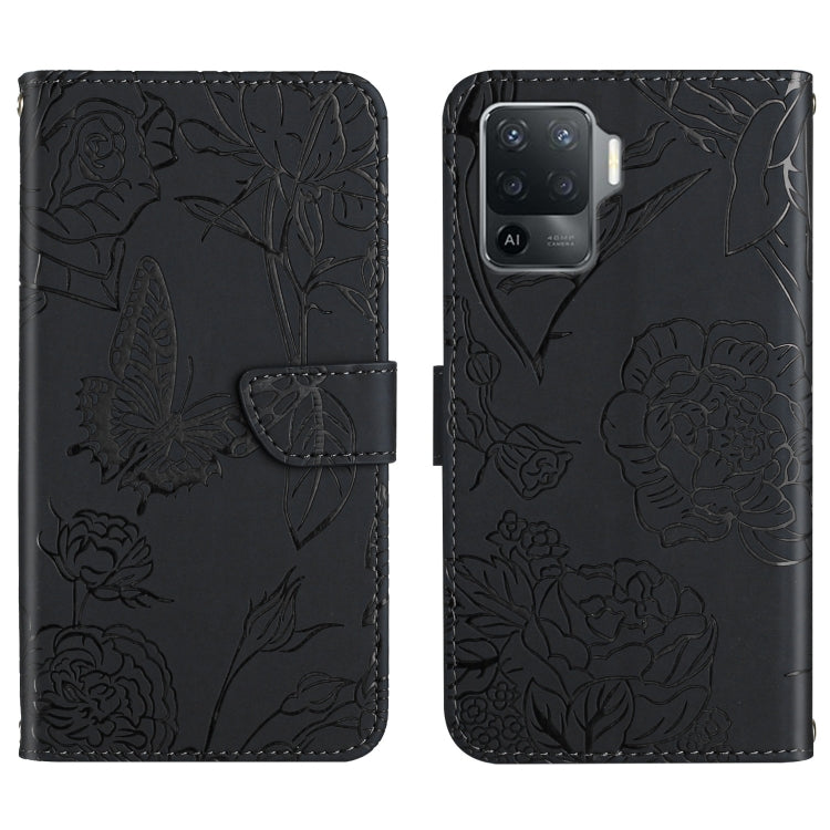 Skin Feel Butterfly Peony Embossed Leather Phone Case, For OPPO A55s, For OPPO A91, For OPPO A93s, For OPPO A94 4G