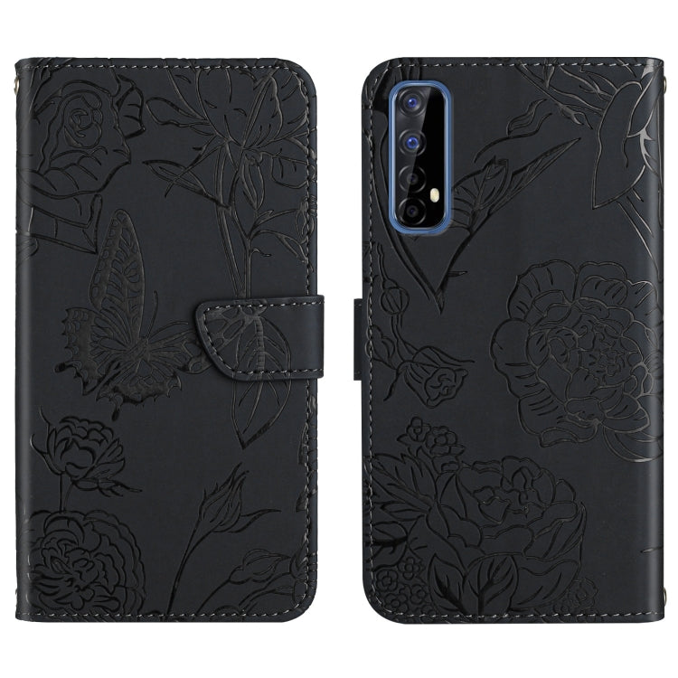 Skin Feel Butterfly Peony Embossed Leather Phone Case, For OPPO Realme 5 Pro, For OPPO Realme 6, For OPPO Realme 6 Pro, For OPPO Realme 7
