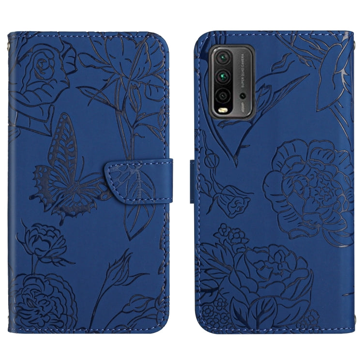 Skin Feel Butterfly Peony Embossed Leather Phone Case, For Xiaomi Redmi Note 8T, For Xiaomi Redmi Note 9 4G, For Xiaomi Redmi Note 9 5G, For Xiaomi Redmi Note 9 Pro