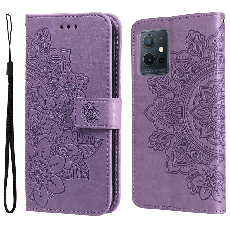 7-petal Flowers Embossing Pattern Horizontal Flip Leather Case, For vivo Y55 5G/Y75 5G/T1 5G