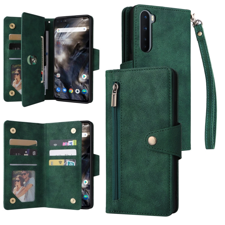 Rivet Buckle 9 Cards Three Fold Leather Phone Case, For OnePlus 7T Pro, For OnePlus 8, For OnePlus 8 Pro, For OnePlus Nord
