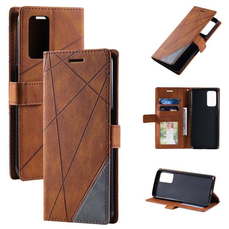 Skin Feel Splicing Leather Phone Case, For OPPO A55s 5G