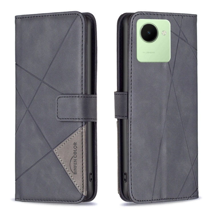 Magnetic Buckle Rhombus Texture Leather Phone Case, For Realme C30