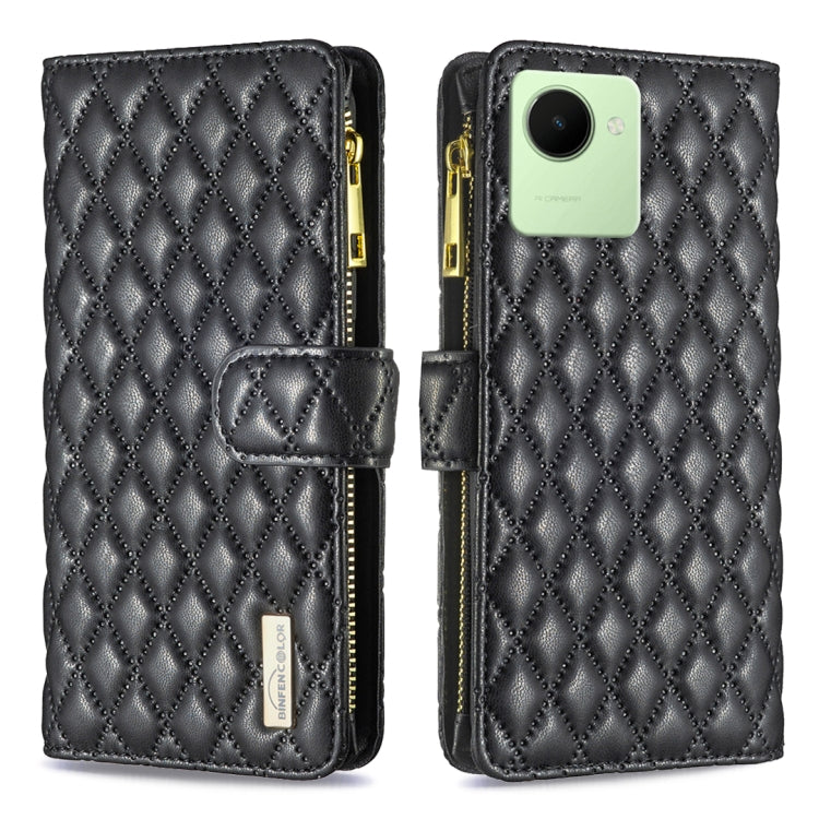 Diamond Lattice Zipper Wallet Leather Flip Phone Case, For Realme C30