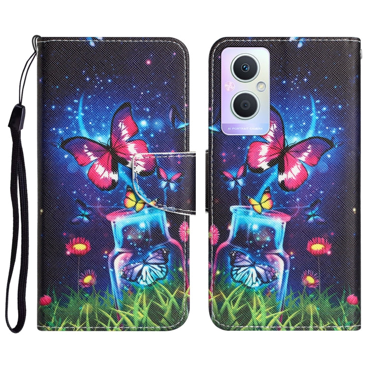 Colored Drawing Leather Phone Case, For OPPO A96 5G