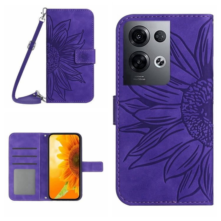 Skin Feel Sun Flower Pattern Flip Leather Phone Case with Lanyard, For OPPO Reno8 Pro Global