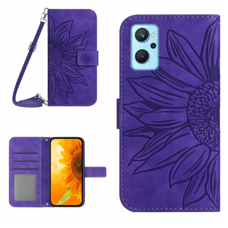 Skin Feel Sun Flower Pattern Flip Leather Phone Case with Lanyard, For Realme 9 Pro 5G, For Realme 9i/A36/A76/A96 4G