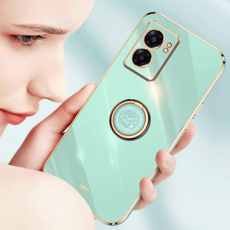 XINLI Straight Edge 6D Electroplate TPU Phone Case with Ring Holder, For OPPO A57, For OPPO A95 5G, For OPPO A96