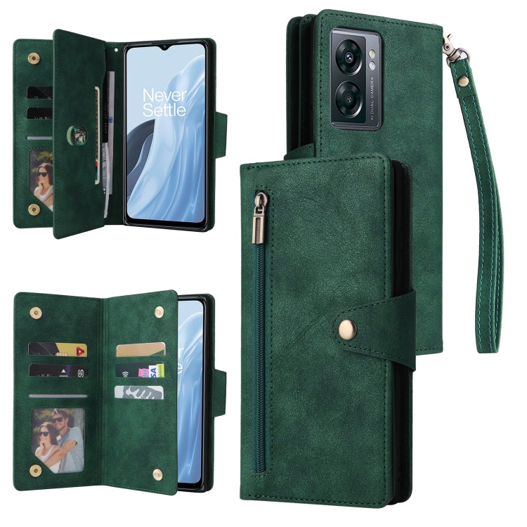 Rivet Buckle 9 Cards Three Fold Leather Phone Case, For Samsung Galaxy A22e 5G, For Samsung Galaxy A14 5G, For OnePlus N300