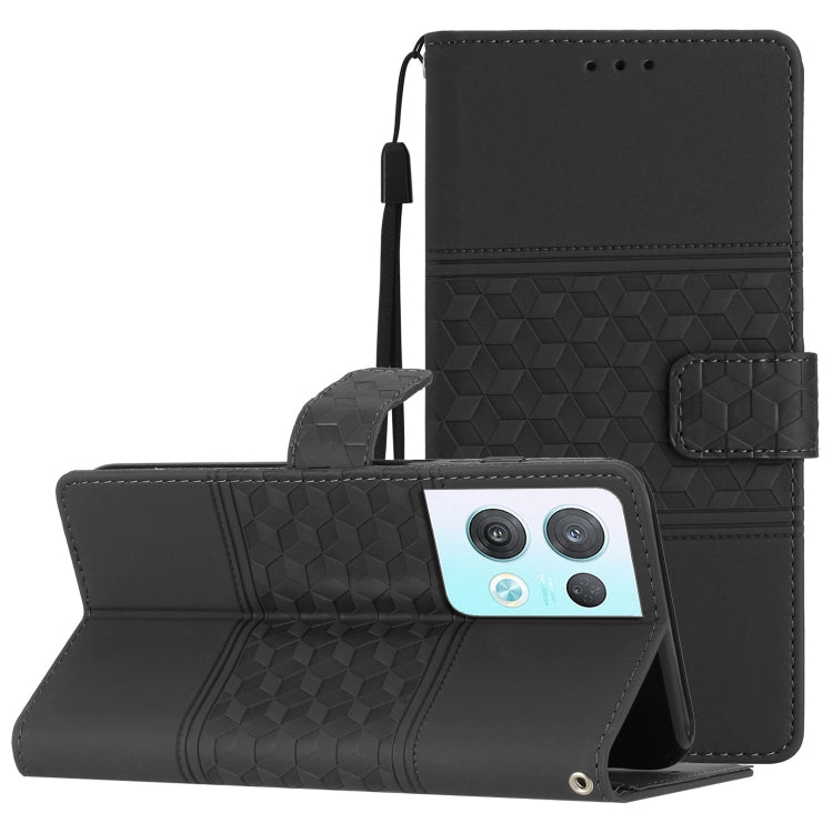 Diamond Embossed Skin Feel Leather Phone Case with Lanyard, For OPPO Reno8 5G, For OPPO Reno8 Lite 5G, For OPPO Reno8 Pro 5G