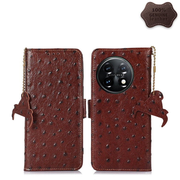 Ostrich Pattern Genuine Leather RFID Phone Case, For OnePlus 11 5G