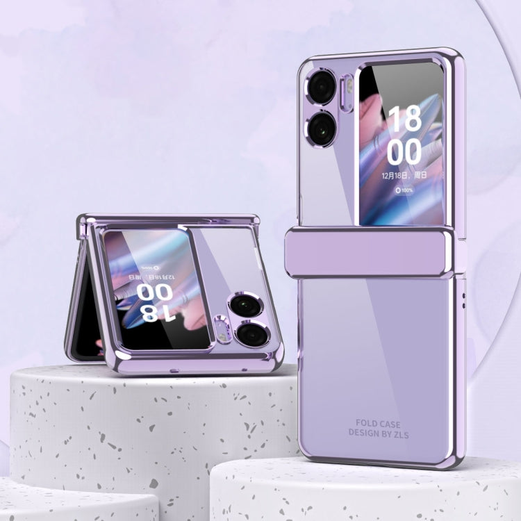 Electroplating Frame Ring Transparent Suction Phone Case with Protective Film, For OPPO Find N2 Flip