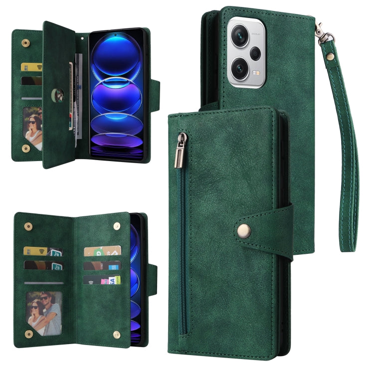 Rivet Buckle 9 Cards Three Fold Leather Phone Case, For Xiaomi Redmi Note 12 Explorer / Note 12 Pro+ Global