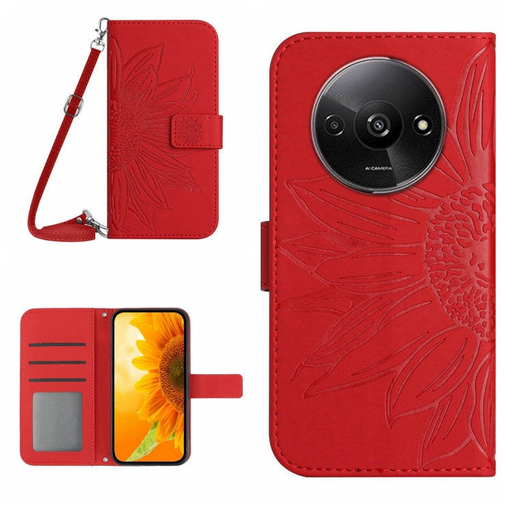 Skin Feel Sun Flower Embossed Flip Leather Phone Case with Lanyard, For Xiaomi Redmi 13 4G Global / 5G Global, For Xiaomi Redmi A3