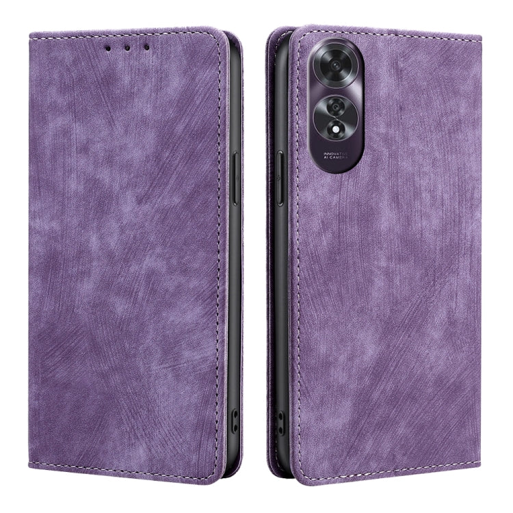 RFID Anti-theft Brush Magnetic Leather Phone Case, For OPPO Reno12 F 5G, For OPPO A3 Pro 5G India, For OPPO Reno12 5G Global, For OPPO A60 4G Global
