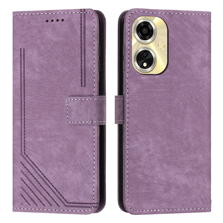 Skin Feel Stripe Pattern Leather Phone Case with Lanyard, For OPPO A59
