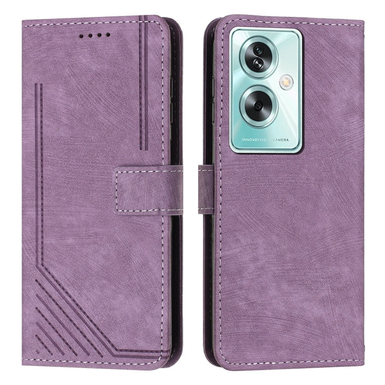 Skin Feel Stripe Pattern Leather Phone Case with Lanyard, For OPPO Reno10 Pro+, For OPPO A1 5G/A98/F23 5G, For OPPO A1 Pro/Reno8 T 5G Global, For OPPO A79 5G
