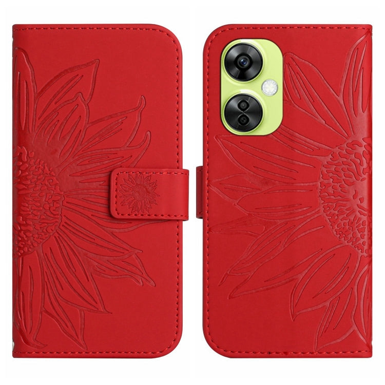 Skin Feel Sun Flower Embossed Leather Phone Case with Lanyard, For OnePlus 12 5G Global, For OnePlus Nord CE 3 Lite