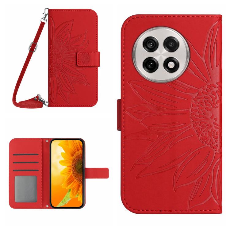 Skin Feel Sun Flower Embossed Leather Phone Case with Lanyard, For OnePlus 13T, For OnePlus 13R