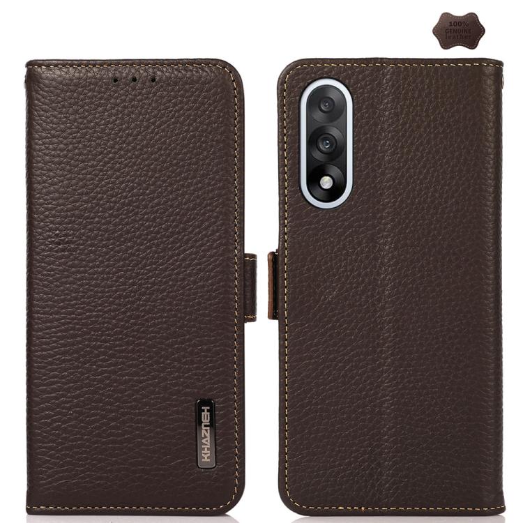 KHAZNEH Side-Magnetic Litchi Genuine Leather RFID Phone Case, For OnePlus Nord CE6 Lite 5G Global, For OnePlus Ace 6 Ultra, For OnePlus 15T, For OnePlus Turbo 6 / 6V, For OnePlus 15, For OnePlus Nord 5 / Ace 5 Ultra