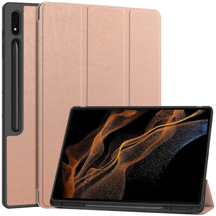 3-Fold Pure Color TPU Smart Leather Tablet Case with Pen Slot, For Samsung Galaxy Tab S10 Ultra / S9 Ultra