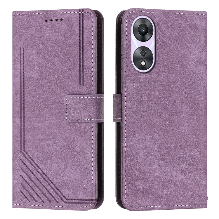 Skin Feel Stripe Pattern Leather Phone Case with Lanyard, For OPPO Reno11 5G Global, For OPPO Reno11 Pro Global, For OPPO A58 / A78