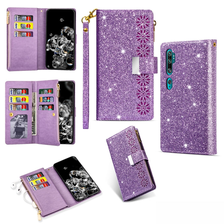 Multi-card Slots Starry Sky Laser Carving Glitter Zipper Horizontal Flip Leather Case with Holder & Wallet & Lanyard, For Xiaomi Redmi K30 Pro, For Xiaomi Mi 9 / Mi 9 Explorer, For Xiaomi Mi CC9 Pro, For Xiaomi Note 10 Pro