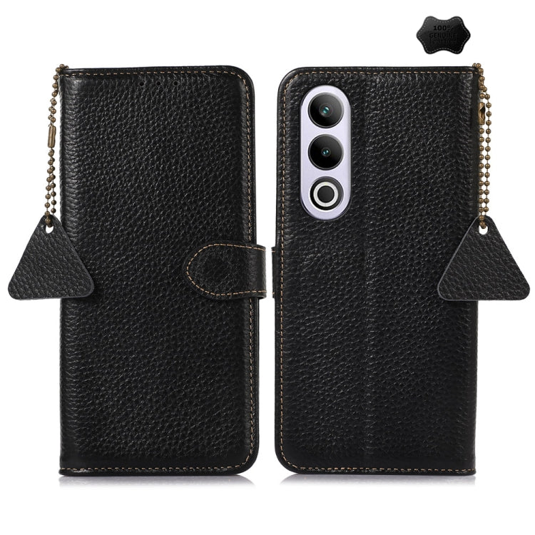 Genuine Leather Litchi Texture RFID Leather Phone Case, For OnePlus Nord CE4 5G / K12 5G