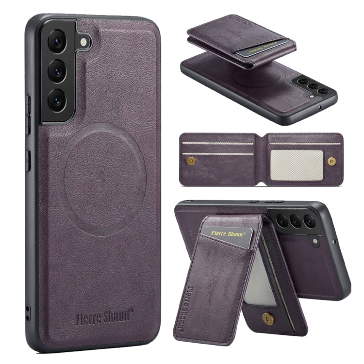 Fierre Shann Cowhide Vertical Flip Magnetic Card Holder Phone Case, For Samsung Galaxy S22+ 5G, For Samsung Galaxy S22 5G