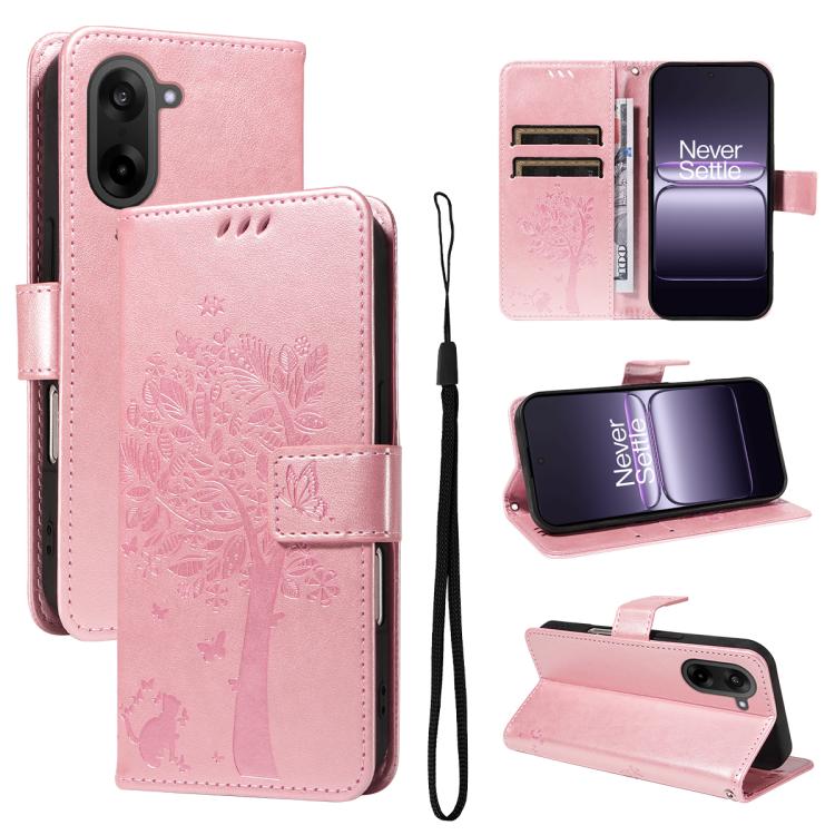 Tree & Cat Embossed Pattern Flip Leather Phone Case, For OnePlus Ace 5 Ultra, For OnePlus Nord CE5