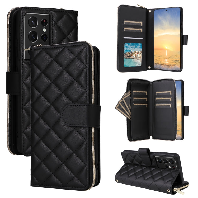 Crossbody Rhombic Zipper Tower Buckle Leather Phone Case with Lanyard, For Samsung Galaxy S21 5G, For Samsung Galaxy S21+ 5G, For Samsung Galaxy S21 Ultra 5G
