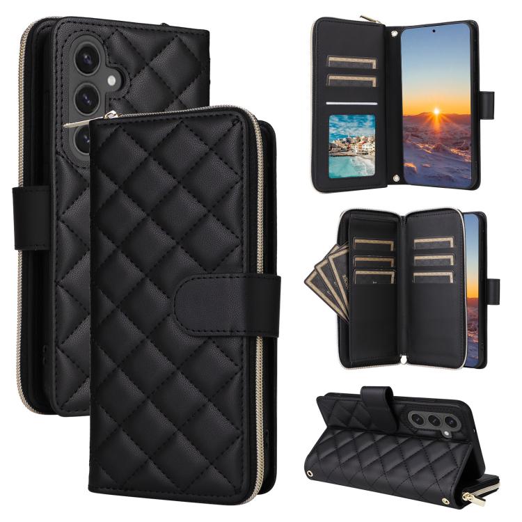 Crossbody Rhombic Zipper Tower Buckle Leather Phone Case with Lanyard, For Samsung Galaxy S26+ 5G, For Samsung Galaxy S26 Ultra 5G, For Samsung Galaxy S26 5G, For Samsung Galaxy S25 FE 5G