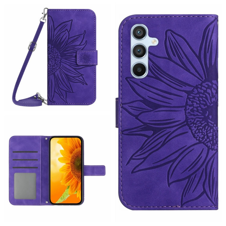 Skin Feel Sun Flower Embossed Flip Leather Phone Case with Lanyard, For Samsung Galaxy S25 5G, For Samsung Galaxy S25+ 5G