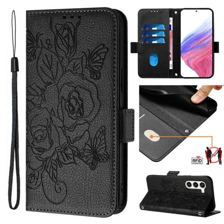 Embossed Rose RFID Anti-theft Leather Phone Case, For Samsung Galaxy S23 FE 5G, For Samsung Galaxy S23 Ultra 5G, For Samsung Galaxy S23+ 5G, For Samsung Galaxy S23 5G
