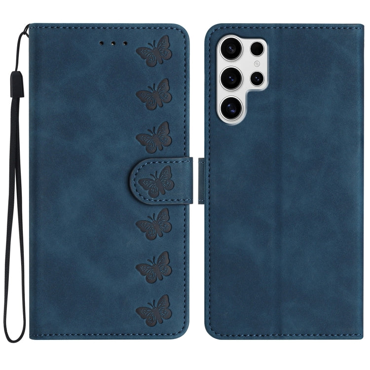 Seven Butterflies Embossed Leather Phone Case, For Samsung Galaxy S25 Edge 5G, For Samsung Galaxy S25 5G, For Samsung Galaxy S25+ 5G, For Samsung Galaxy S25 Ultra 5G