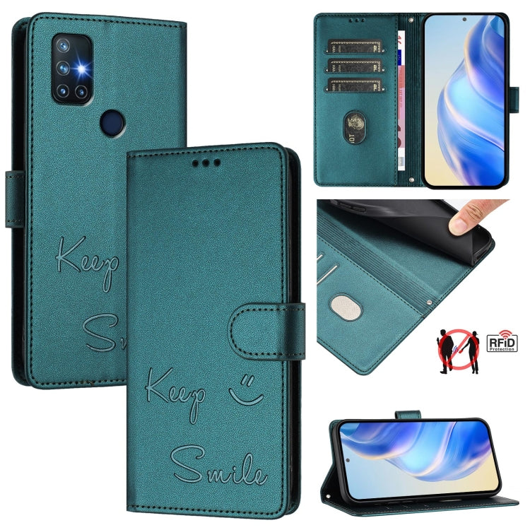 Smile Embossing RFID Leather Phone Case, For OnePlus Nord 2 5G, For OnePlus 9 Pro, For OnePlus 9, For OnePlus Nord N10 5G