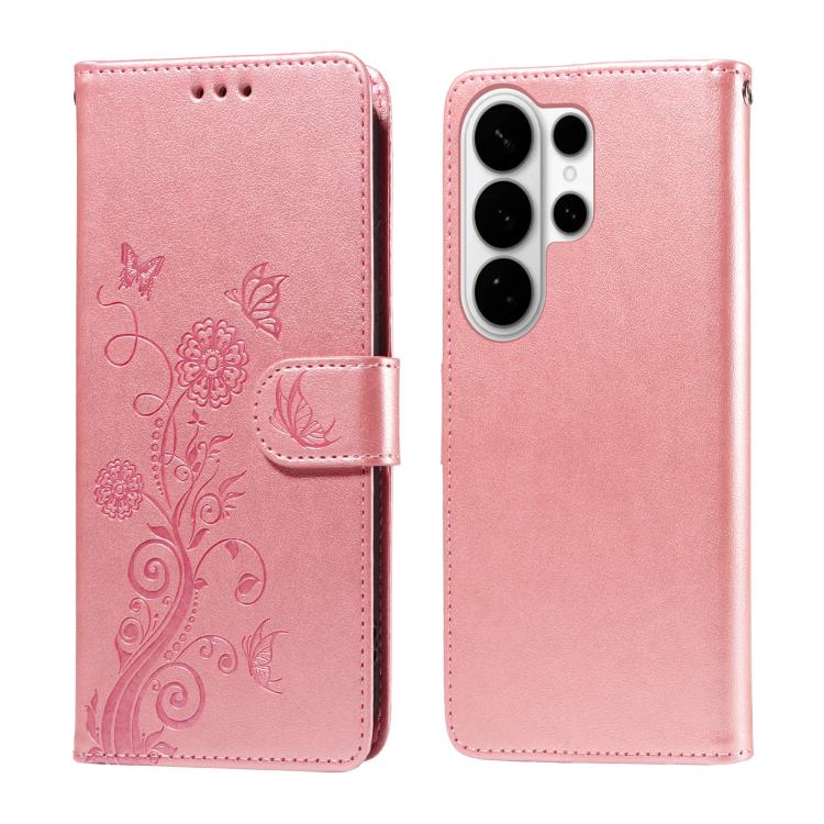 Embossed Butterfly Flowers Leather Phone Case, For Galaxy S26 FE 5G, For Galaxy S26+ 5G, For Galaxy S26 Edge 5G, For Galaxy S26 Ultra 5G