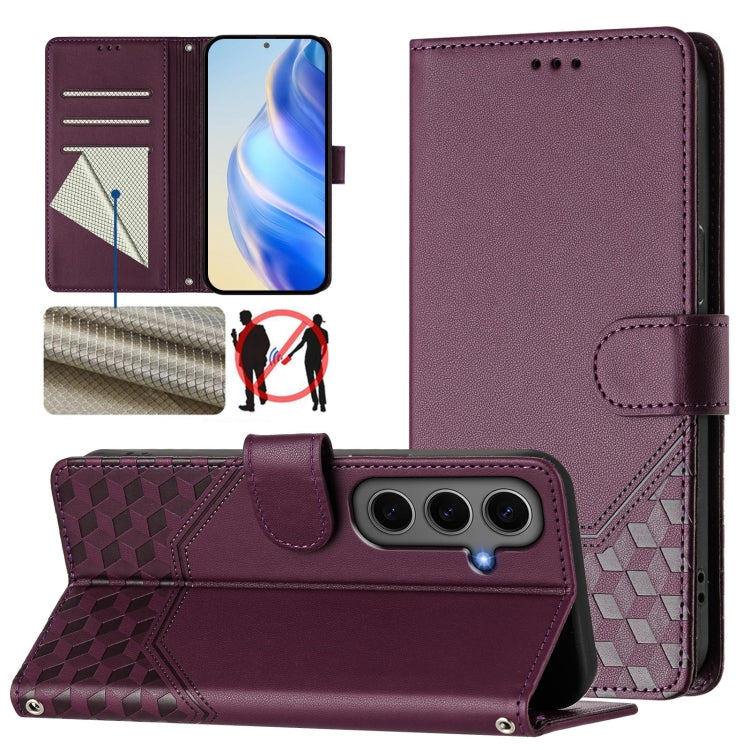 Honeycomb Embossing RFID Leather Phone Case, For Samsung Galaxy S25 Ultra 5G, For Samsung Galaxy S24 FE 5G, For Samsung Galaxy S24 Ultra 5G, For Samsung Galaxy S24+ 5G