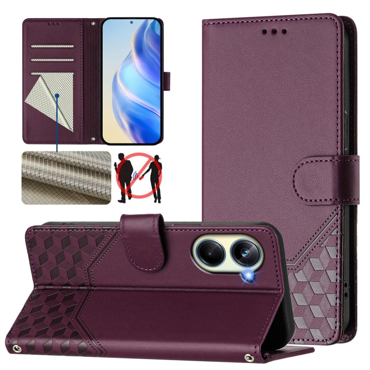 Honeycomb Embossing RFID Leather Phone Case, For Realme C55 4G Global / Narzo N55, For Realme C33 Global, For Realme 10T 5G / 10S 5G / 9i India, For Realme 10 Pro 5G
